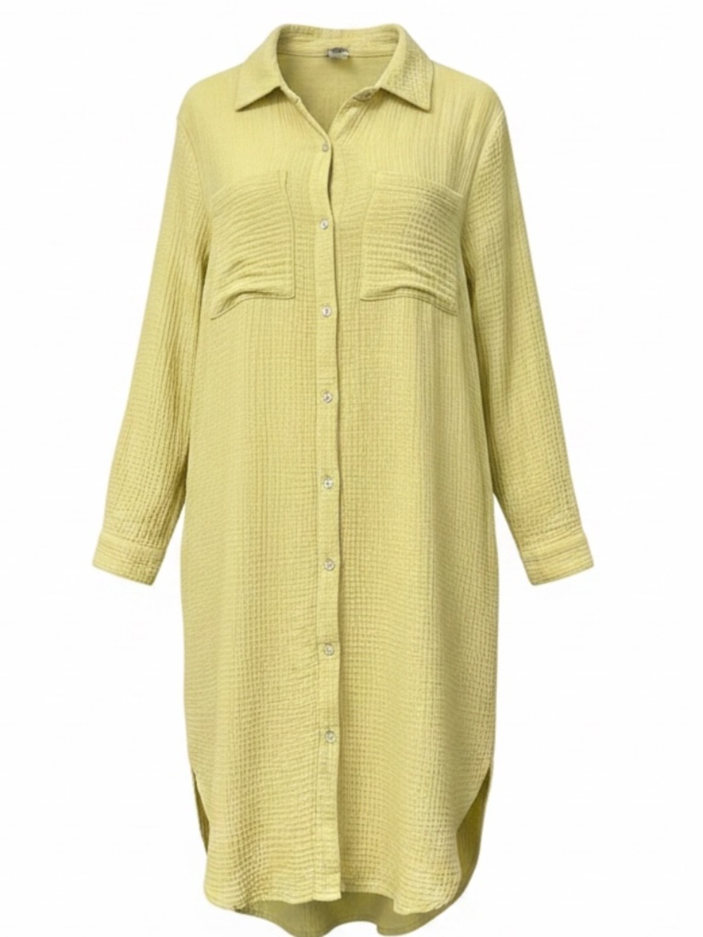 Magaschoni Cotton Gauze Shirt Dress Long Sleeves Organic Cotton Size Large